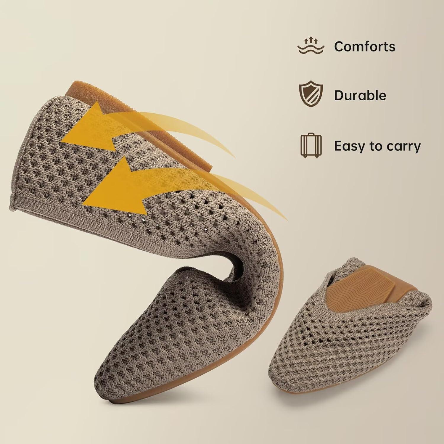 image:imageFrank Mully Womens Flats SquareToe Knit Mesh Flats Shoes with Arch Support Slip on Washable Ballet Shoes for WorkGreen