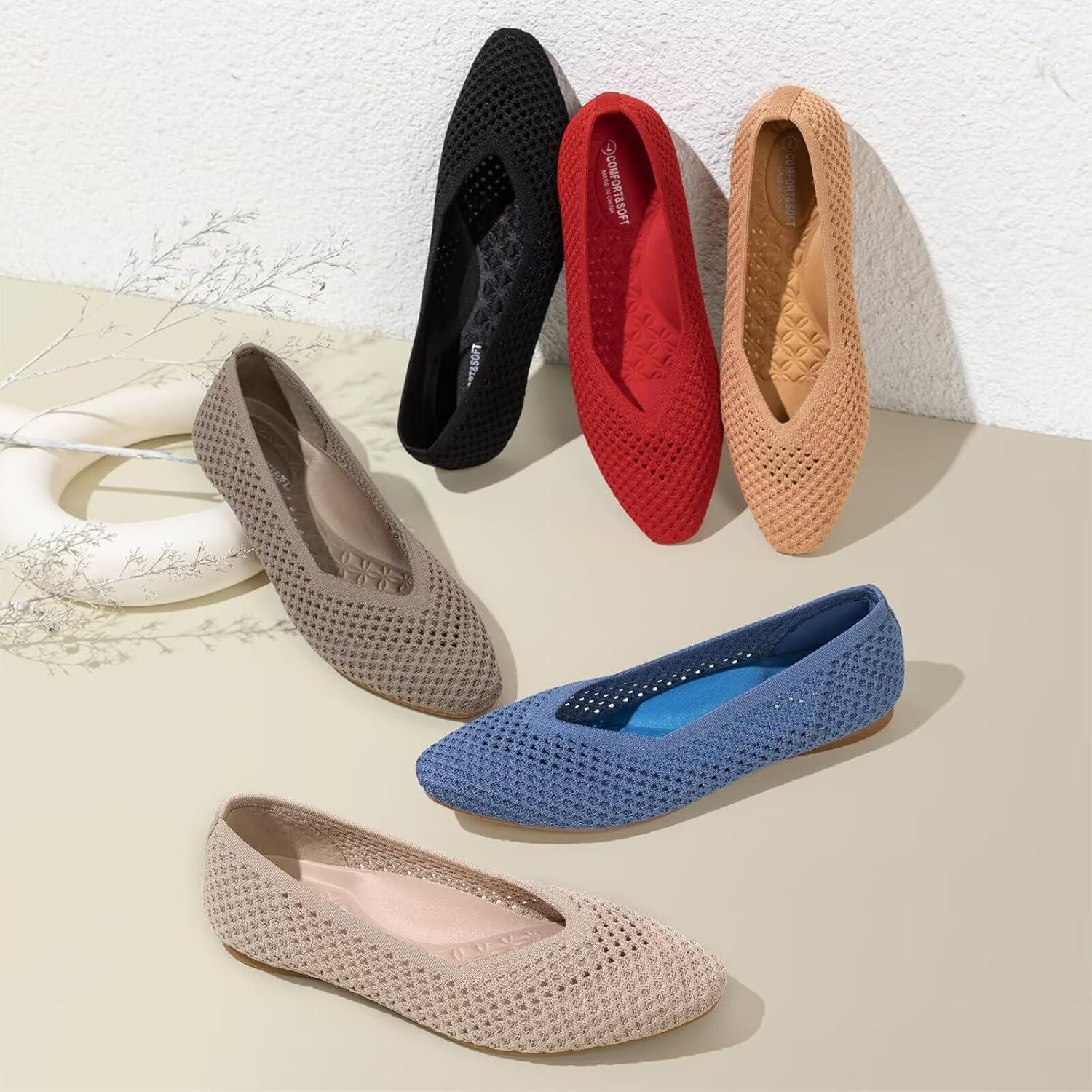 image:imageFrank Mully Womens Flats SquareToe Knit Mesh Flats Shoes with Arch Support Slip on Washable Ballet Shoes for WorkGreen