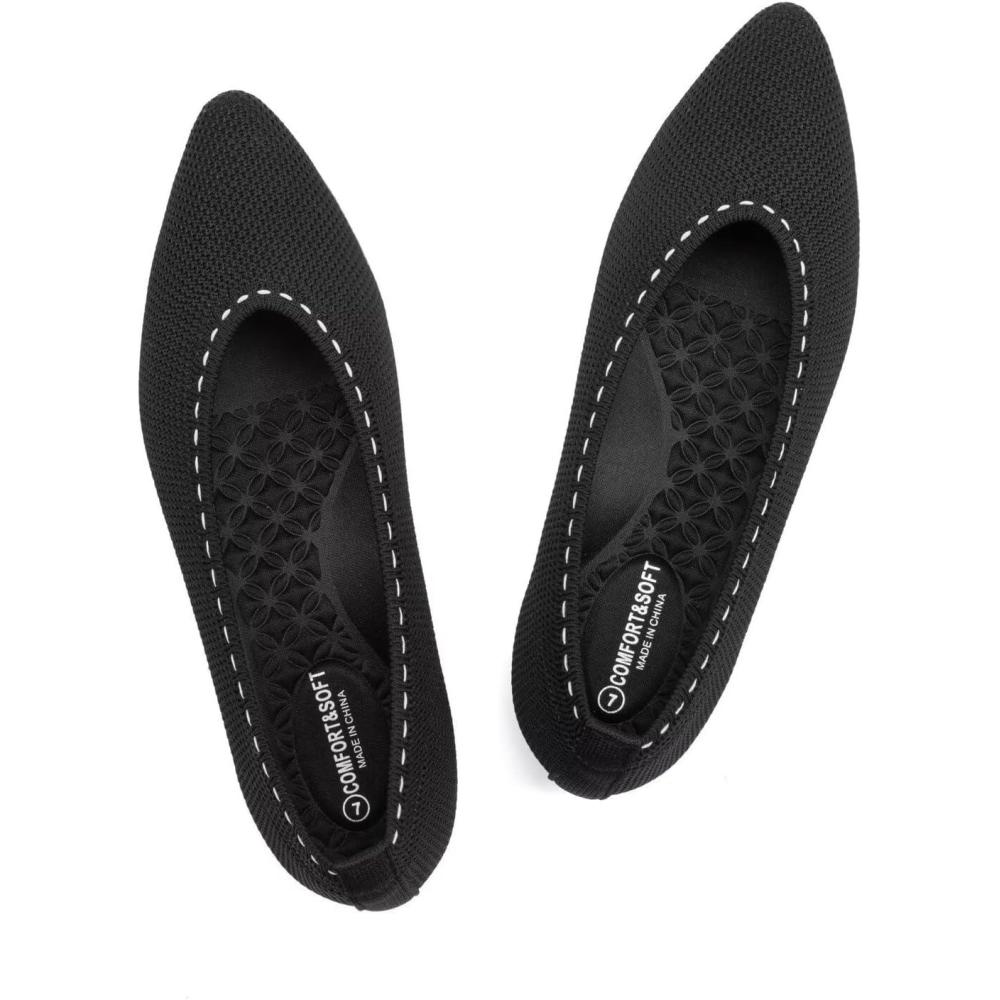 image:imageFrank Mully Womens Ballet Flat Dressy Knit Pointed Toe Slip On Ballerina Walking Flats Shoes for Woman Casual Daily WorkBlack