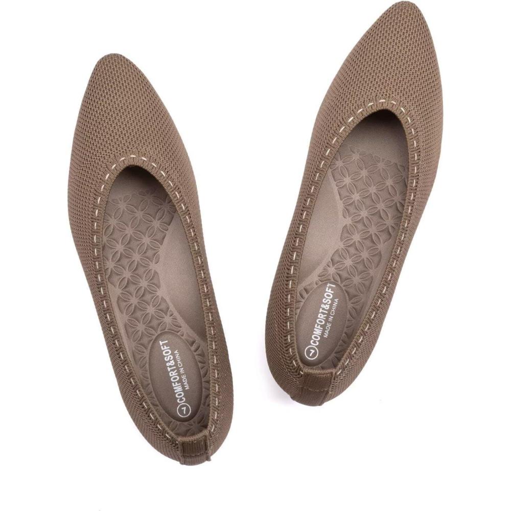 image:imageFrank Mully Womens Ballet Flat Dressy Knit Pointed Toe Slip On Ballerina Walking Flats Shoes for Woman Casual Daily WorkBrown