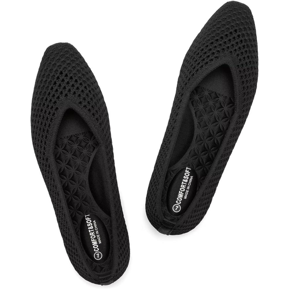 image:imageFrank Mully Womens Flats SquareToe Knit Mesh Flats Shoes with Arch Support Slip on Washable Ballet Shoes for WorkBlack