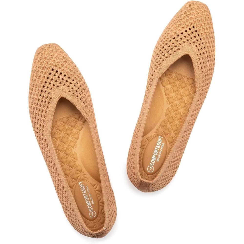 image:imageFrank Mully Womens Flats SquareToe Knit Mesh Flats Shoes with Arch Support Slip on Washable Ballet Shoes for WorkBrown