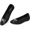 Frank Mully Ballet Flats for Women Square-Toe Flats with Rhinestone Bow Knot Casual Knitted Flat Shoes for Dressy/Office/Everyday Wear(Black)