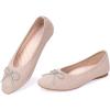 Frank Mully Ballet Flats for Women Square-Toe Flats with Rhinestone Bow Knot Casual Knitted Flat Shoes for Dressy/Office/Everyday Wear(Ecru)