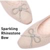 Frank Mully Ballet Flats for Women Square-Toe Flats with Rhinestone Bow Knot Casual Knitted Flat Shoes for Dressy/Office/Everyday Wear(Ecru)