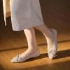 Frank Mully Ballet Flats for Women Square-Toe Flats with Rhinestone Bow Knot Casual Knitted Flat Shoes for Dressy/Office/Everyday Wear(Ecru)