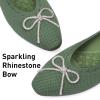 Frank Mully Ballet Flats for Women Square-Toe Flats with Rhinestone Bow Knot Casual Knitted Flat Shoes for Dressy/Office/Everyday Wear(Green)