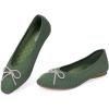 Frank Mully Ballet Flats for Women Square-Toe Flats with Rhinestone Bow Knot Casual Knitted Flat Shoes for Dressy/Office/Everyday Wear(Green)