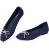 Frank Mully Ballet Flats for Women Square-Toe Flats with Rhinestone Bow Knot Casual Knitted Flat Shoes for Dressy/Office/Everyday Wear(Navy)