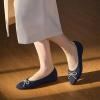Frank Mully Ballet Flats for Women Square-Toe Flats with Rhinestone Bow Knot Casual Knitted Flat Shoes for Dressy/Office/Everyday Wear(Navy)