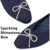 Frank Mully Ballet Flats for Women Square-Toe Flats with Rhinestone Bow Knot Casual Knitted Flat Shoes for Dressy/Office/Everyday Wear(Navy)