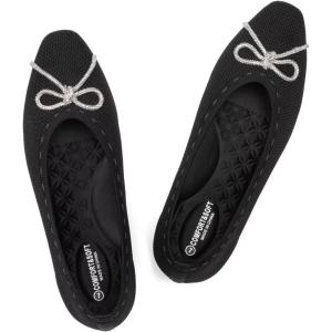 Frank Mully Ballet Flats for Women Square-Toe Flats with Rhinestone Bow Knot Casual Knitted Flat Shoes for Dressy/Office/Everyday Wear(Black)
