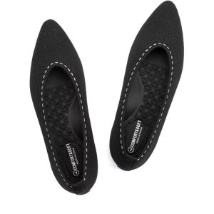 Frank Mully Women’s Ballet Flat Dressy Knit Pointed Toe Slip On Ballerina Walking Flats Shoes for Woman Casual Daily Work(Black)