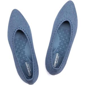 Frank Mully Women’s Ballet Flat Dressy Knit Pointed Toe Slip On Ballerina Walking Flats Shoes for Woman Casual Daily Work(Blue)