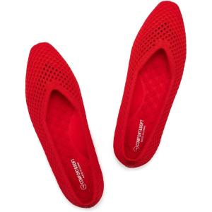 Frank Mully Women’s Flats Square-Toe Knit Mesh Flats Shoes with Arch Support Slip on Washable Ballet Shoes for Work(Red)