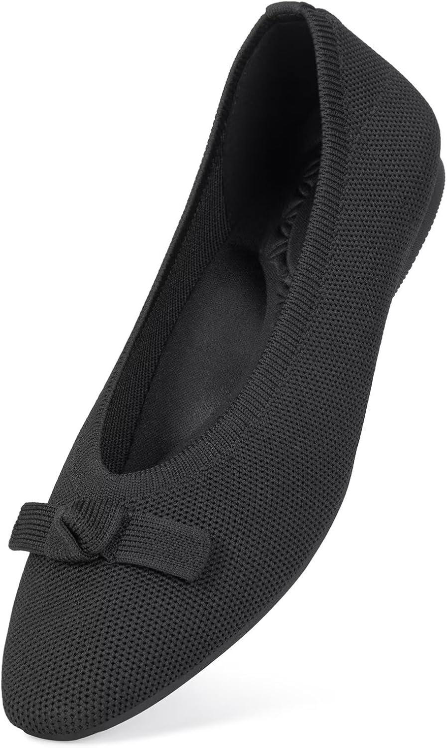 image:imageFrank Mully Ballet Flats for Women Dressy Squared Toe Knit Flat with Bowknot Casual Comfortable SlipOn Work Business Shoes for Daily CasualBlackSolid