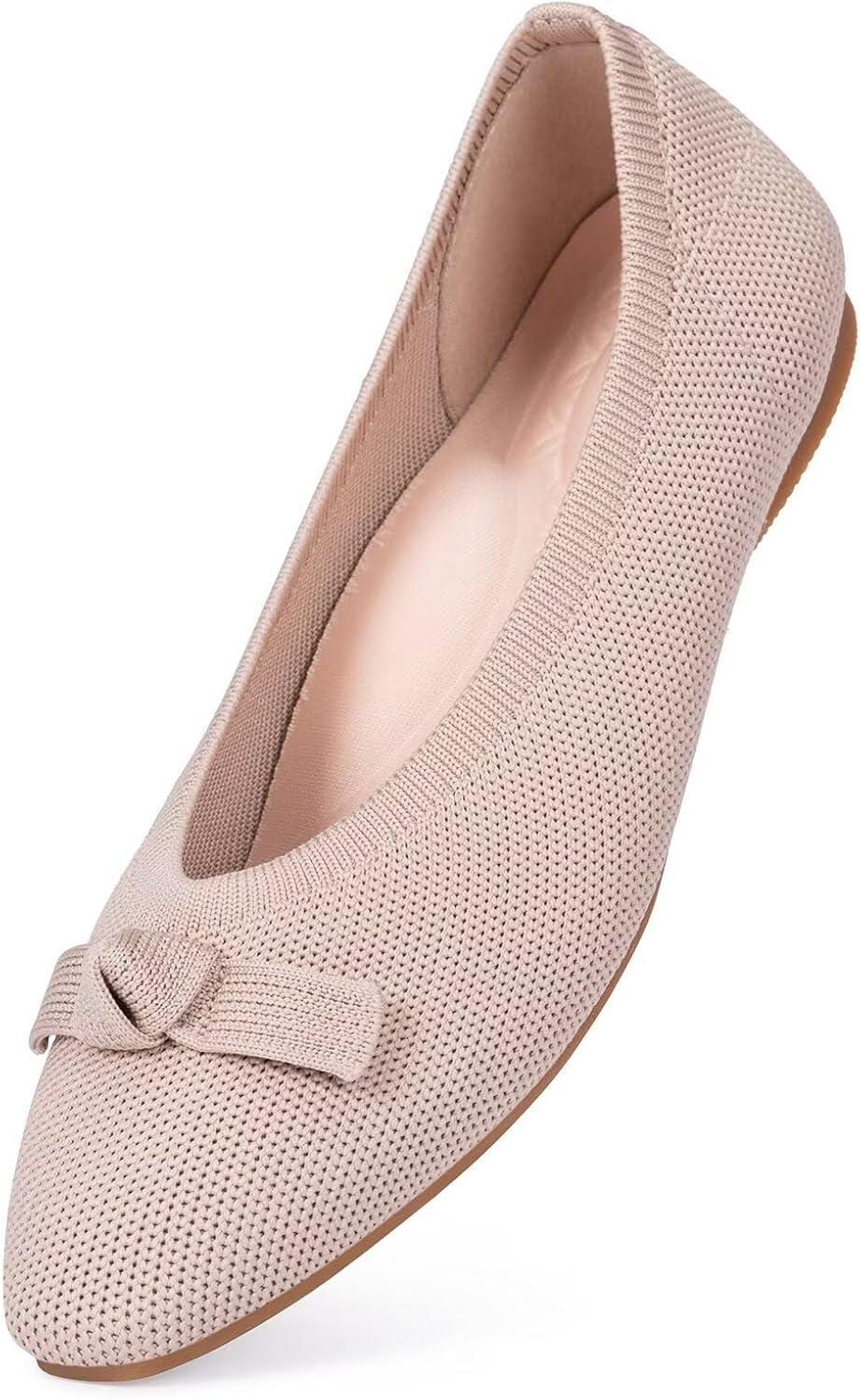 image:imageFrank Mully Ballet Flats for Women Dressy Squared Toe Knit Flat with Bowknot Casual Comfortable SlipOn Work Business Shoes for Daily CasualEcruSolid
