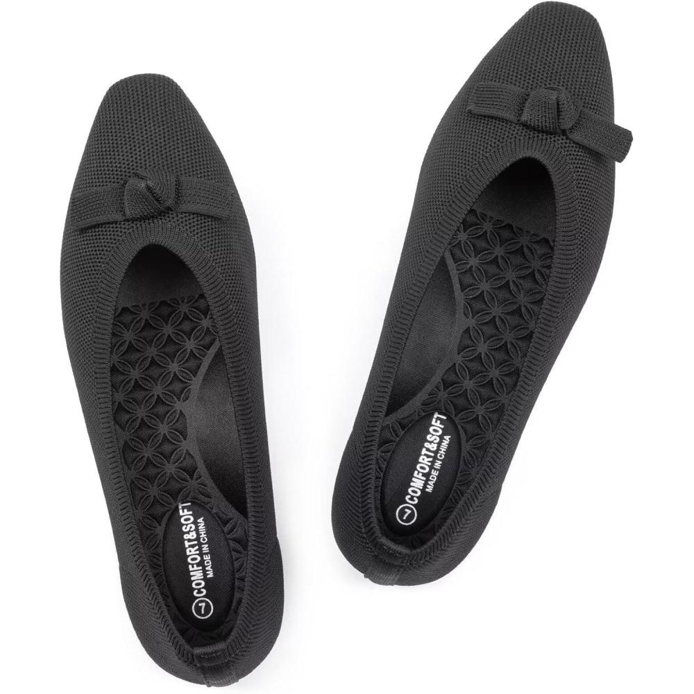 image:imageFrank Mully Ballet Flats for Women Dressy Squared Toe Knit Flat with Bowknot Casual Comfortable SlipOn Work Business Shoes for Daily CasualBlackSolid