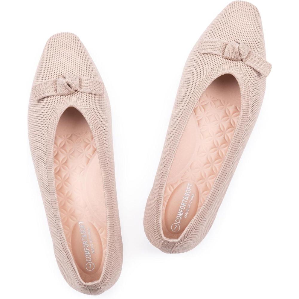 image:imageFrank Mully Ballet Flats for Women Dressy Squared Toe Knit Flat with Bowknot Casual Comfortable SlipOn Work Business Shoes for Daily CasualEcruSolid