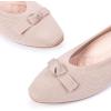 Frank Mully Ballet Flats for Women Dressy Squared Toe Knit Flat with Bowknot Casual Comfortable Slip-On Work Business Shoes for Daily Casual(Ecru/Solid)