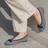 Frank Mully Ballet Flats for Women Dressy Squared Toe Knit Flat with Bowknot Casual Comfortable Slip-On Work Business Shoes for Daily Casual(Grey/Black)
