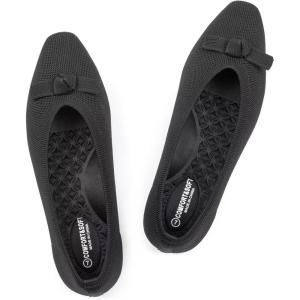 Frank Mully Ballet Flats for Women Dressy Squared Toe Knit Flat with Bowknot Casual Comfortable Slip-On Work Business Shoes for Daily Casual(Black/Solid)