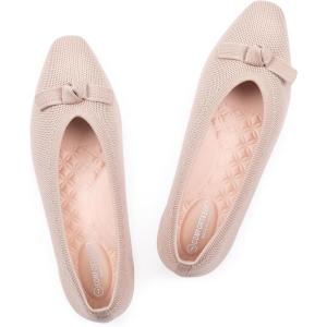 Frank Mully Ballet Flats for Women Dressy Squared Toe Knit Flat with Bowknot Casual Comfortable Slip-On Work Business Shoes for Daily Casual(Ecru/Solid)