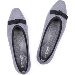 Frank Mully Ballet Flats for Women Dressy Squared Toe Knit Flat with Bowknot Casual Comfortable Slip-On Work Business Shoes for Daily Casual(Grey/Black)