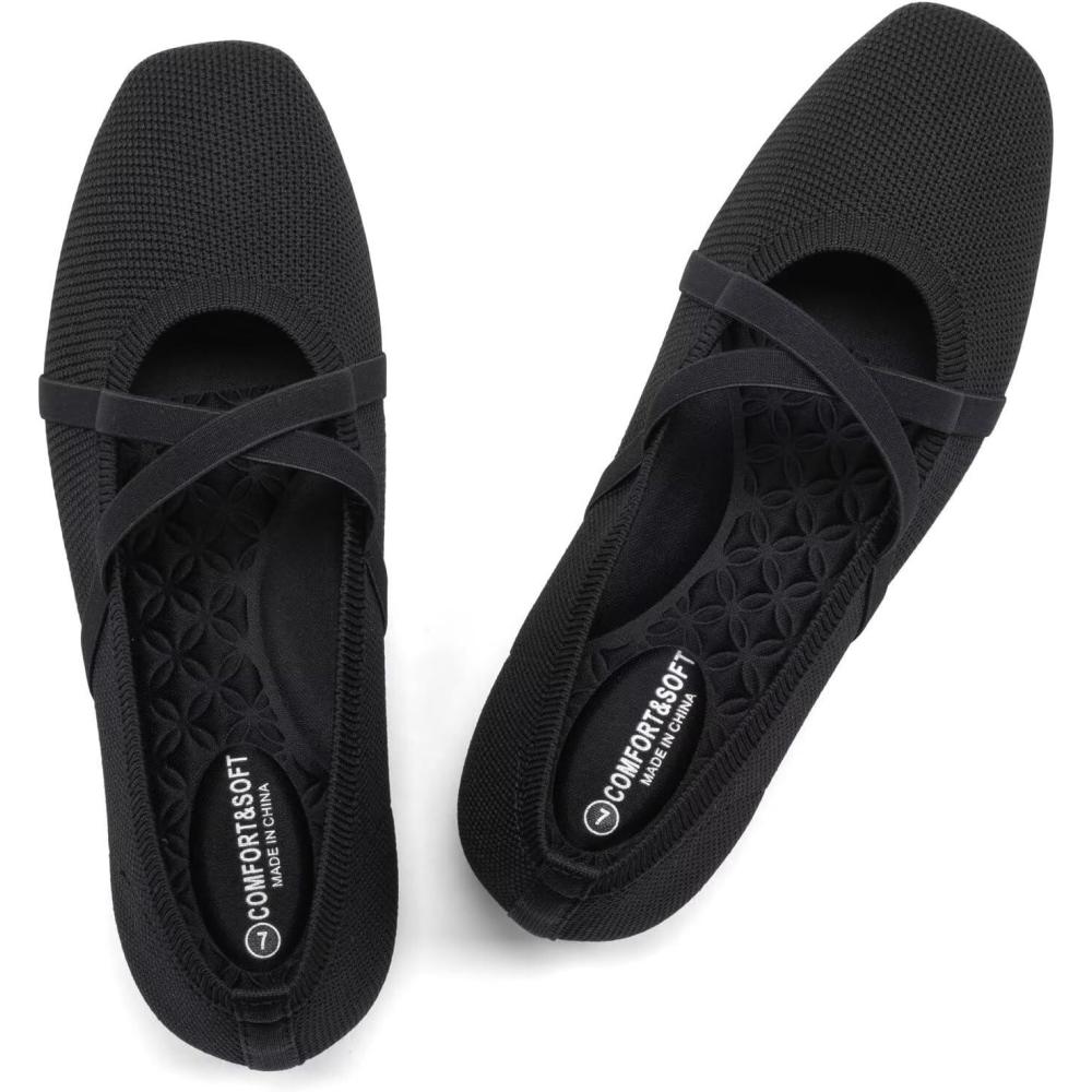 image:imageFrank Mully Mary Jane Women Flat SquareToe Ballerina Flat Shoes Comfortable for Dressy and Work with Cross StrapBlack