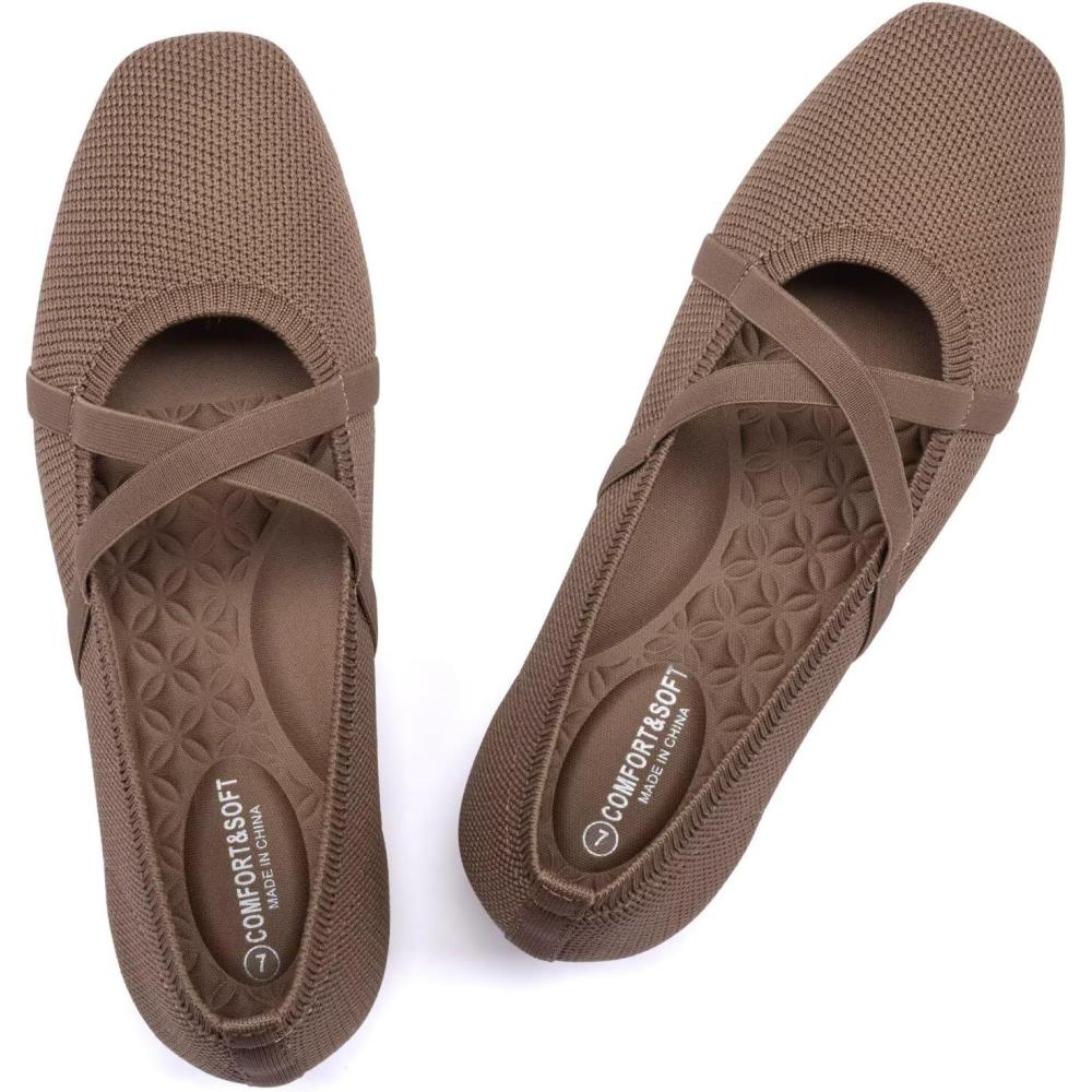 image:imageFrank Mully Mary Jane Women Flat SquareToe Ballerina Flat Shoes Comfortable for Dressy and Work with Cross StrapBrown