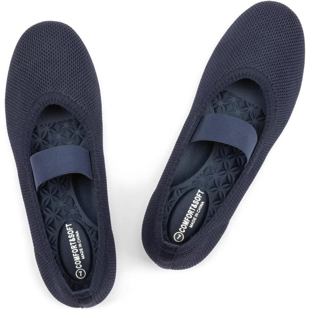 image:imageFrank Mully Womens Ballet Flats Casual Round Toe Knit Fabric Flats for Women with Single Strap Ballerina Flat Shoes Lightweight Dressy Shoes for WomanDark Blue