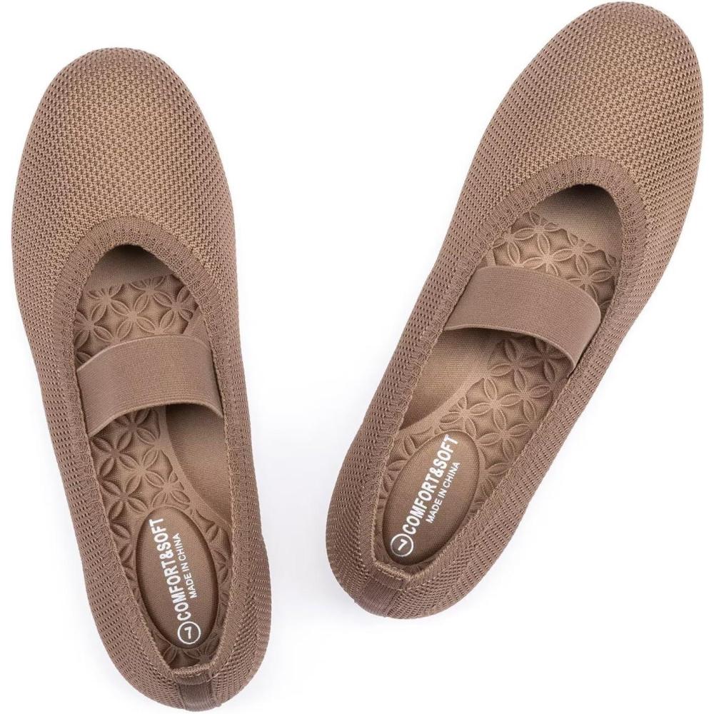 image:imageFrank Mully Womens Ballet Flats Casual Round Toe Knit Fabric Flats for Women with Single Strap Ballerina Flat Shoes Lightweight Dressy Shoes for WomanCoffee
