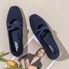 Frank Mully Mary Jane Women Flat Square-Toe Ballerina Flat Shoes Comfortable for Dressy and Work with Cross Strap(Blue)
