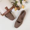Frank Mully Mary Jane Women Flat Square-Toe Ballerina Flat Shoes Comfortable for Dressy and Work with Cross Strap(Brown)