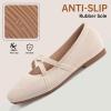 Frank Mully Mary Jane Women Flat Square-Toe Ballerina Flat Shoes Comfortable for Dressy and Work with Cross Strap(Camel)