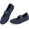 Frank Mully Womens Ballet Flats Casual Round Toe Knit Fabric Flats for Women with Single Strap Ballerina Flat Shoes Lightweight Dressy Shoes for Woman(Dark Blue)