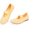 Frank Mully Womens Ballet Flats Casual Round Toe Knit Fabric Flats for Women with Single Strap Ballerina Flat Shoes Lightweight Dressy Shoes for Woman(Light Yellow)