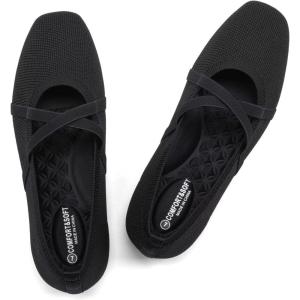 Frank Mully Mary Jane Women Flat Square-Toe Ballerina Flat Shoes Comfortable for Dressy and Work with Cross Strap(Black)
