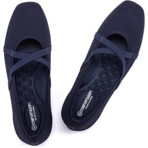 Frank Mully Mary Jane Women Flat Square-Toe Ballerina Flat Shoes Comfortable for Dressy and Work with Cross Strap(Blue)