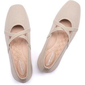 Frank Mully Mary Jane Women Flat Square-Toe Ballerina Flat Shoes Comfortable for Dressy and Work with Cross Strap(Camel)