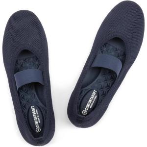 Frank Mully Womens Ballet Flats Casual Round Toe Knit Fabric Flats for Women with Single Strap Ballerina Flat Shoes Lightweight Dressy Shoes for Woman(Dark Blue)
