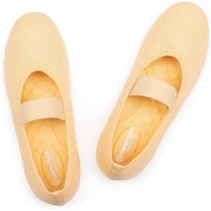 Frank Mully Womens Ballet Flats Casual Round Toe Knit Fabric Flats for Women with Single Strap Ballerina Flat Shoes Lightweight Dressy Shoes for Woman(Light Yellow)