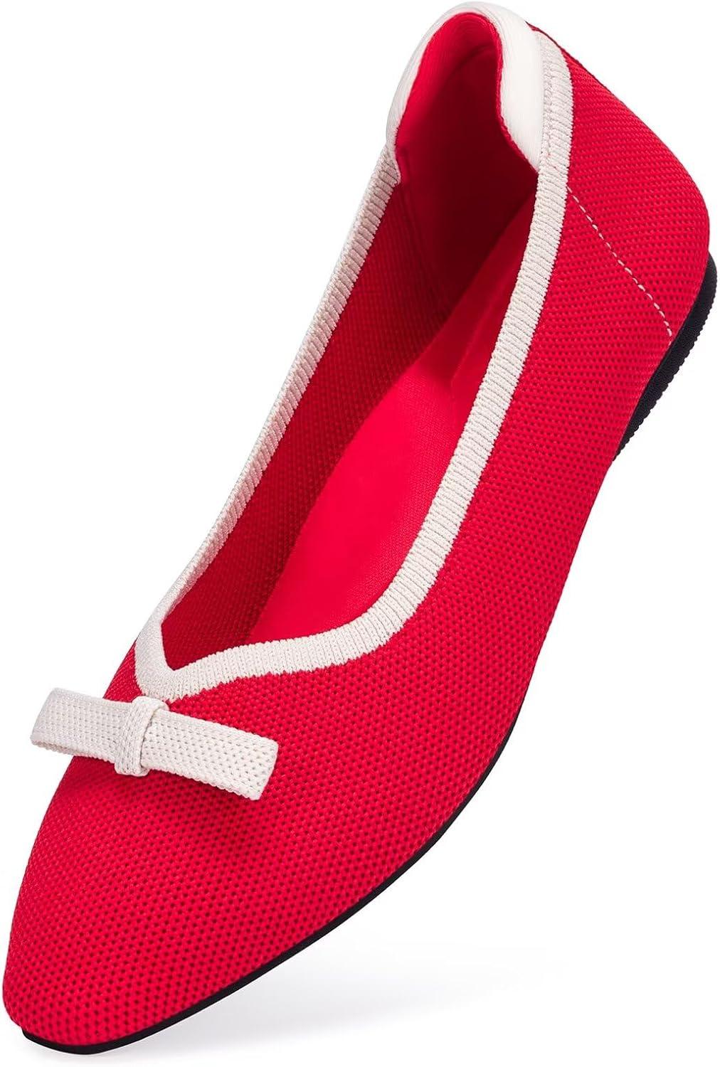 image:imageFrank Mully Ballet Flats for Women Dressy Squared Toe Knit Flat with Bowknot Casual Comfortable SlipOn Work Business Shoes for Daily CasualRedWhite