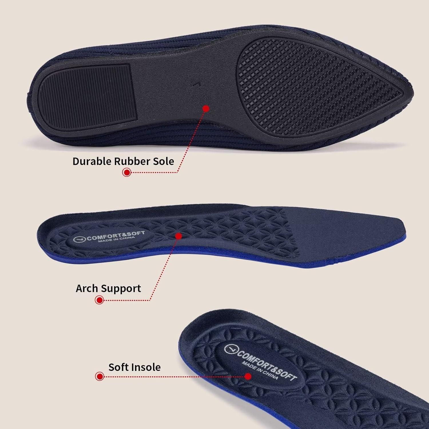image:imageFrank Mully Womens Flats Knit Pointed Toe Ballet Flats Arch Support Machine Washable Shoes Women Dressy ComfortableBlue