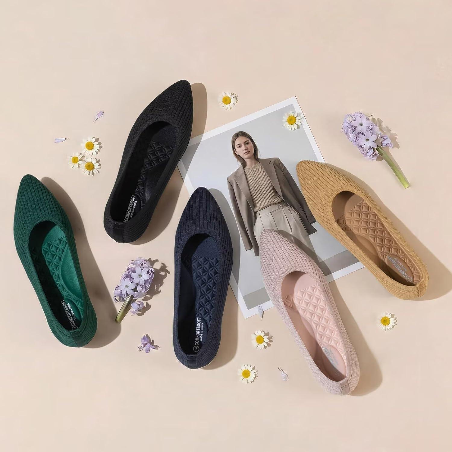 image:imageFrank Mully Womens Flats Knit Pointed Toe Ballet Flats Arch Support Machine Washable Shoes Women Dressy ComfortableBlue
