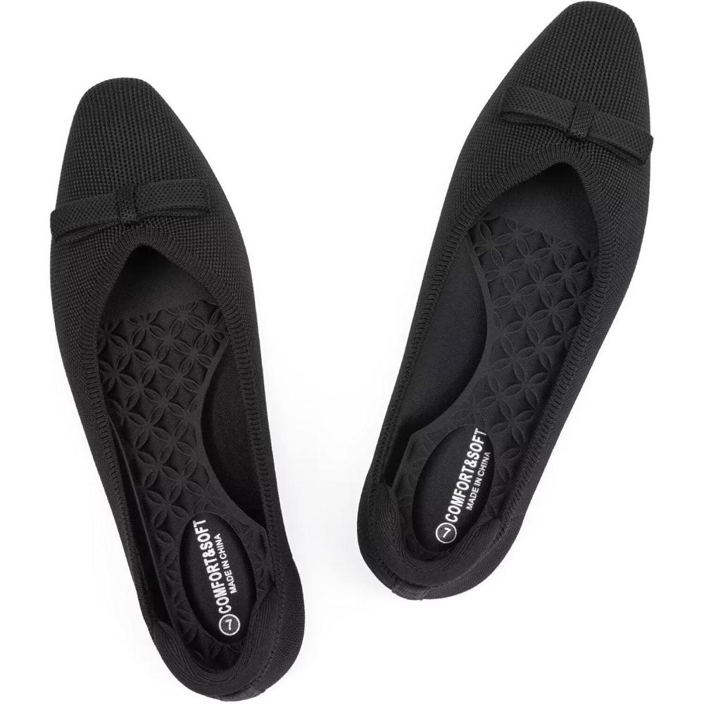 image:imageFrank Mully Ballet Flats for Women Dressy Squared Toe Knit Flat with Bowknot Casual Comfortable SlipOn Work Business Shoes for Daily CasualAll Black