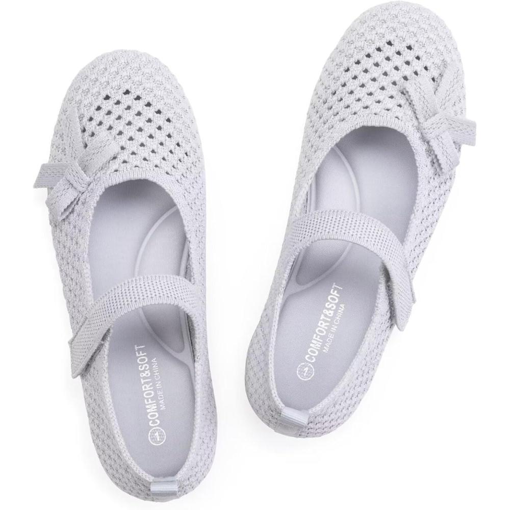 image:imageFrank Mully Little Girls Knitted Mary Jane Flats Breathable Mesh Girl Shoes Flexible Round Toe Casual Dress Flats for School with Cushioned InsoleLight Grey