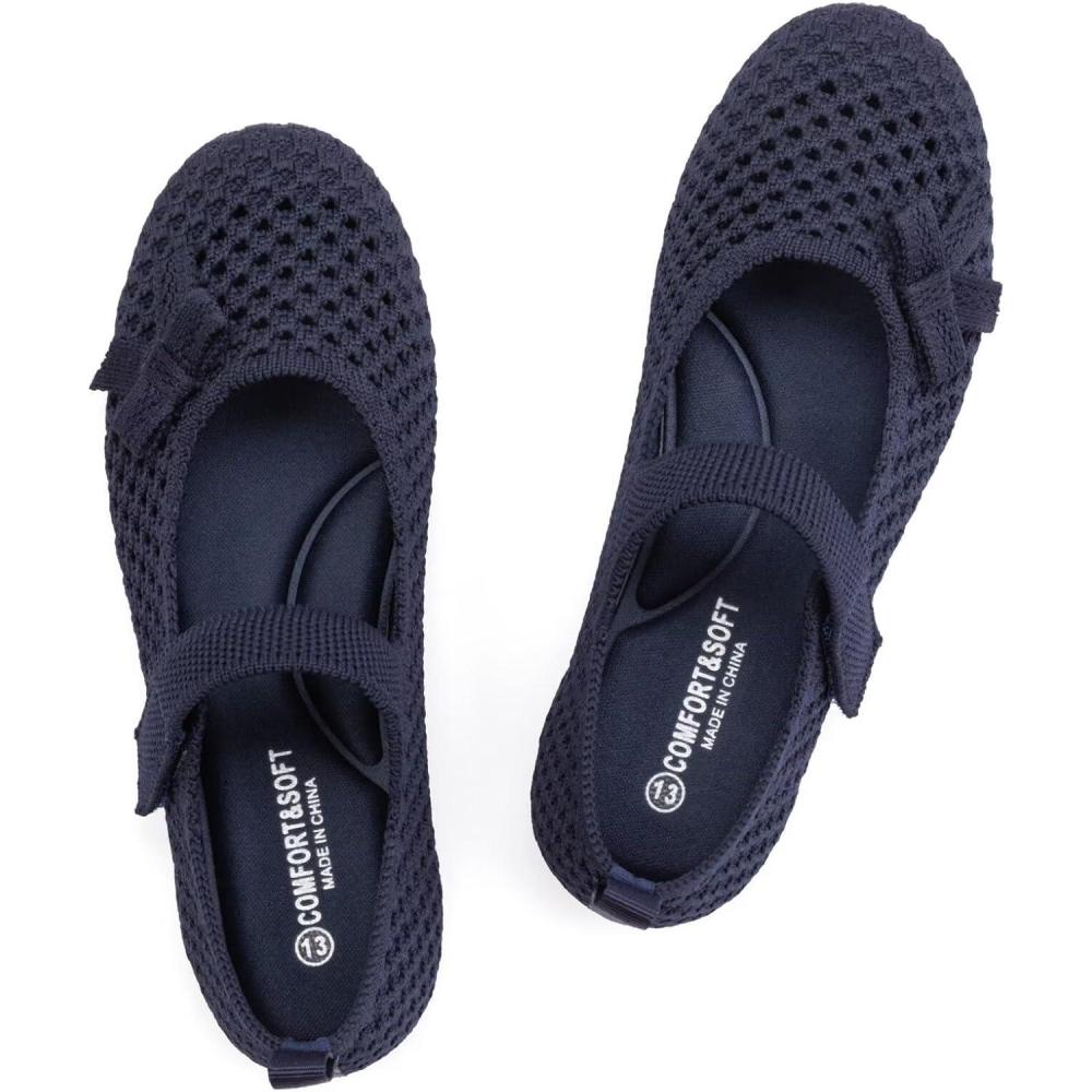 image:imageFrank Mully Little Girls Knitted Mary Jane Flats Breathable Mesh Girl Shoes Flexible Round Toe Casual Dress Flats for School with Cushioned InsoleNavy