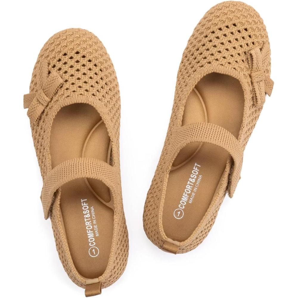 image:imageFrank Mully Little Girls Knitted Mary Jane Flats Breathable Mesh Girl Shoes Flexible Round Toe Casual Dress Flats for School with Cushioned InsoleOrange