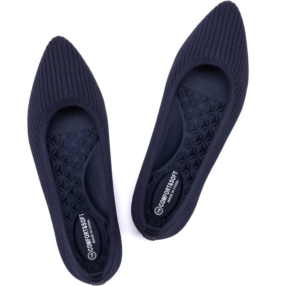 image:imageFrank Mully Womens Flats Knit Pointed Toe Ballet Flats Arch Support Machine Washable Shoes Women Dressy ComfortableBlue